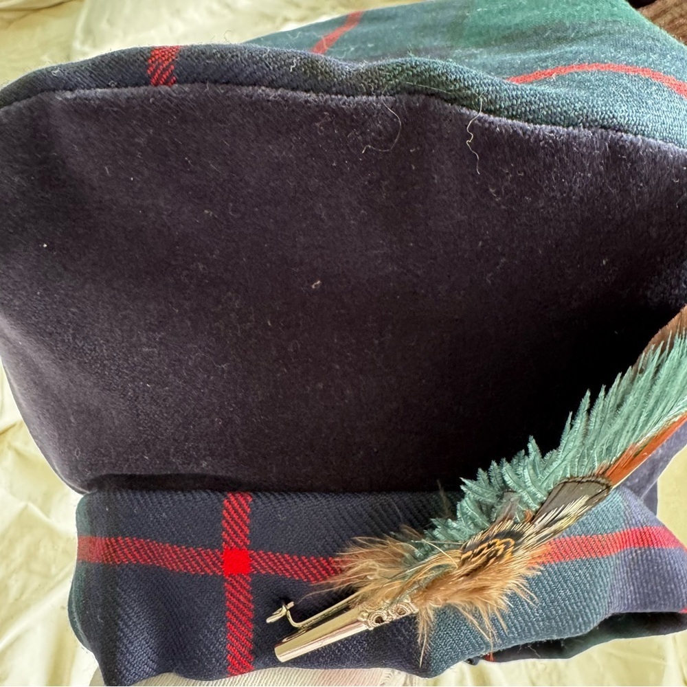 Gail Hek Hats-Scottish BalmoralBonnet WoolTartan-Feather Handmade Scotland Beret